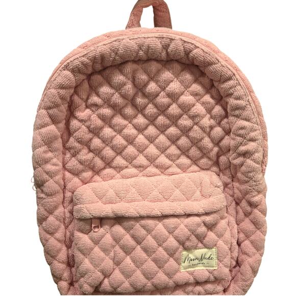 Moon Nude Candy Pink Terry Quilted Backpack 11" x 16" x 5" - Picture 2 of 8
